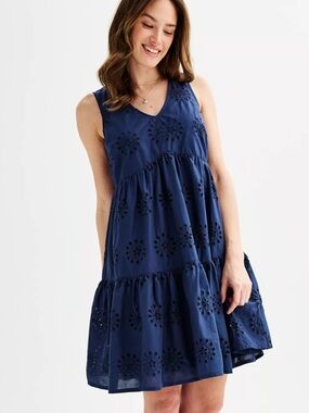 Sonoma Navy Eyelet V-Neck Maxi